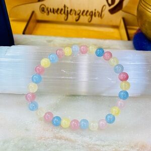 Handmade Candy Pink Blue Yellow Morganite Beryl Gemstone Bead Bracelet 6mm